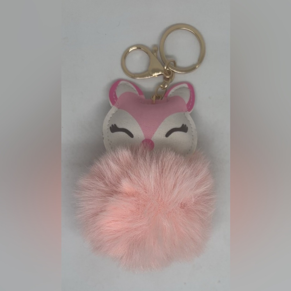 Pink Fox Pom Pom Bag Charm Keychain